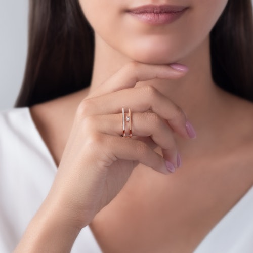 Pierścionek SAVICKI: różowe złoto, diamenty